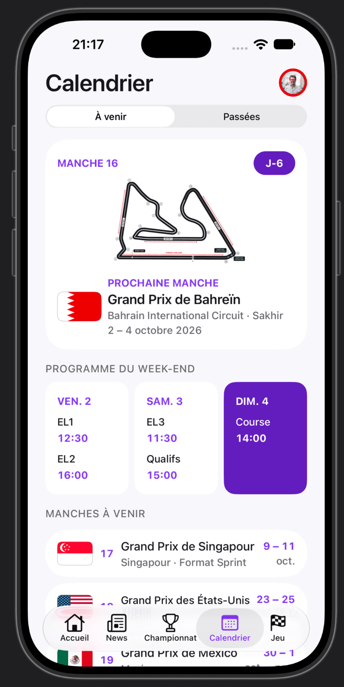 Calendrier et programme du week-end