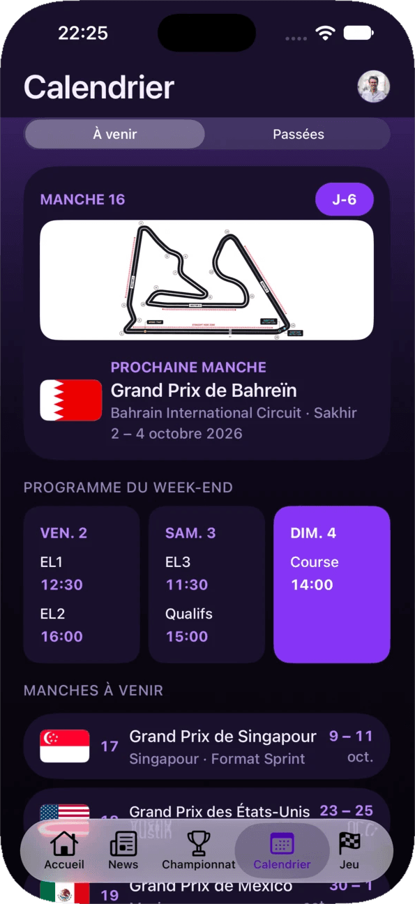 Calendrier et programme du week-end