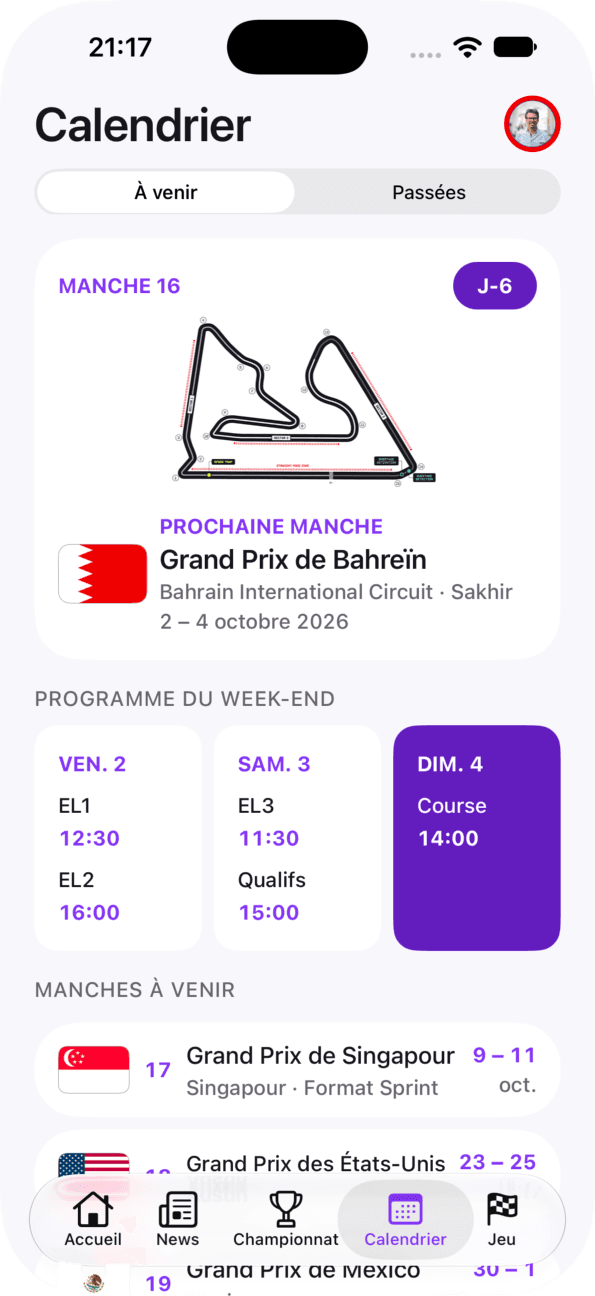 Calendrier et programme du week-end